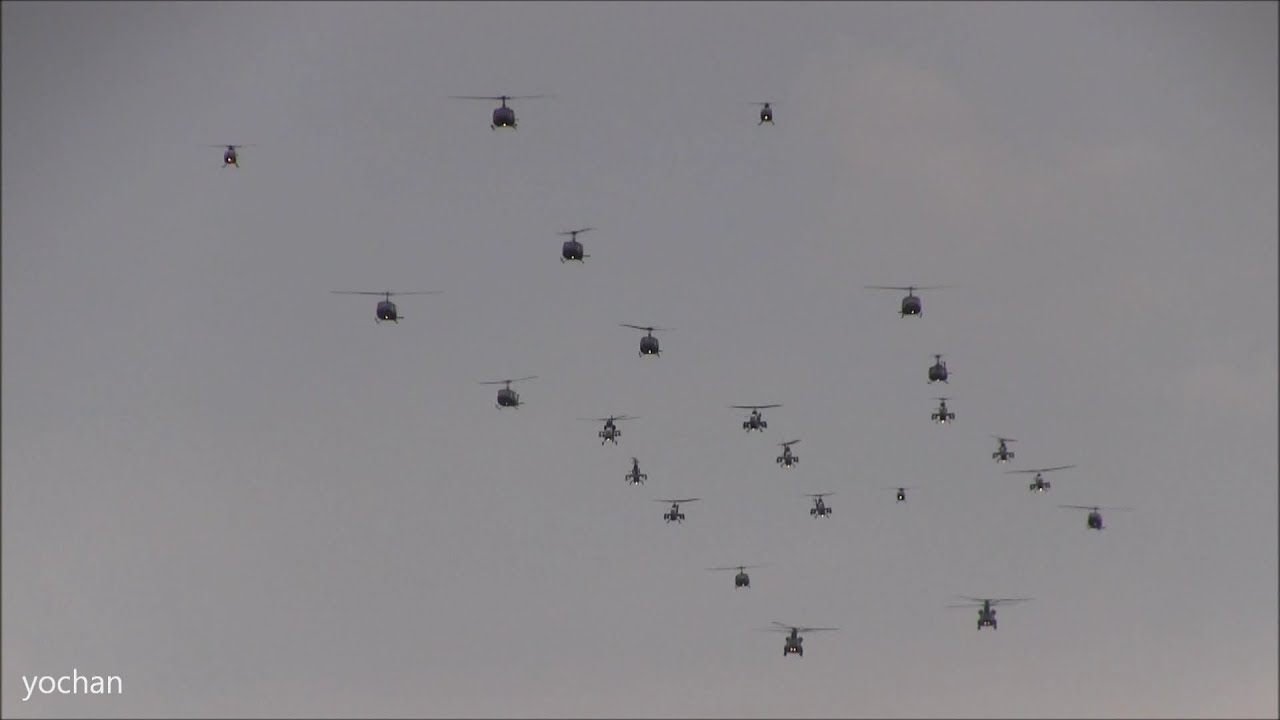Formation Flight.Military Helicopter(Army Aviation Group)at Tokyo,Japan