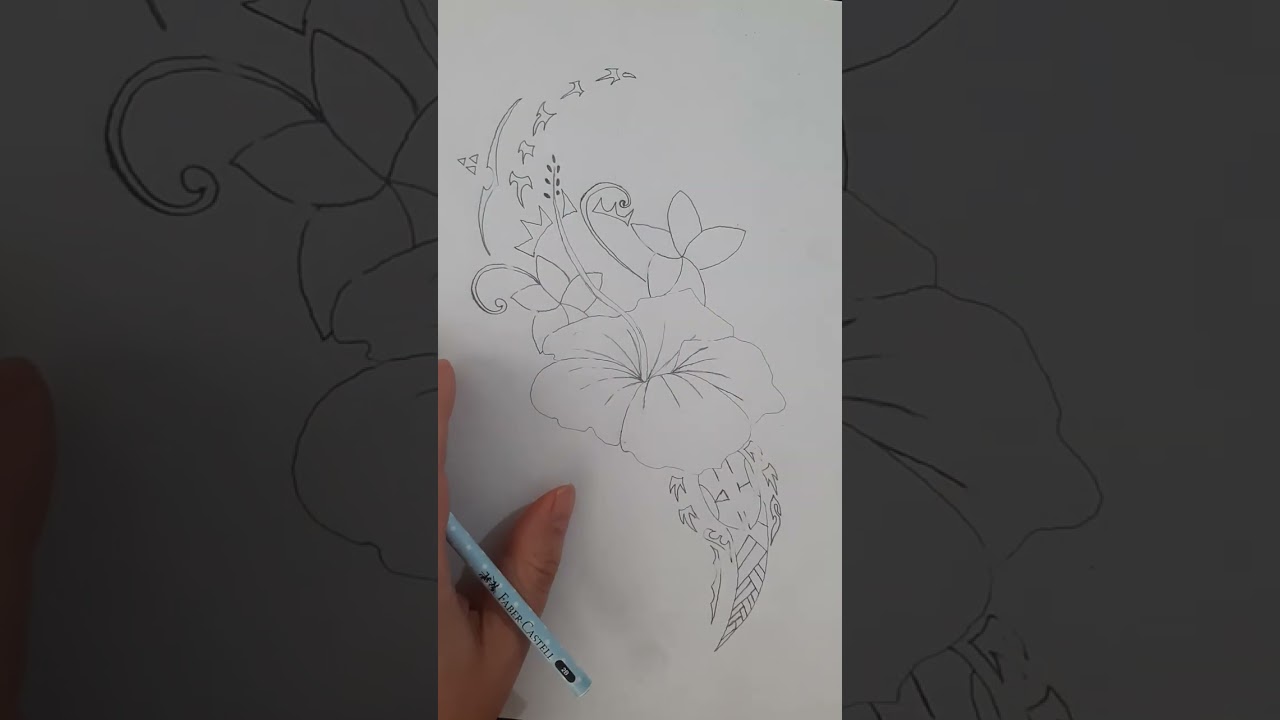 Drawing a Tribal Hibiscus: Polynesian Tattoo Art Process 🌺🖋️