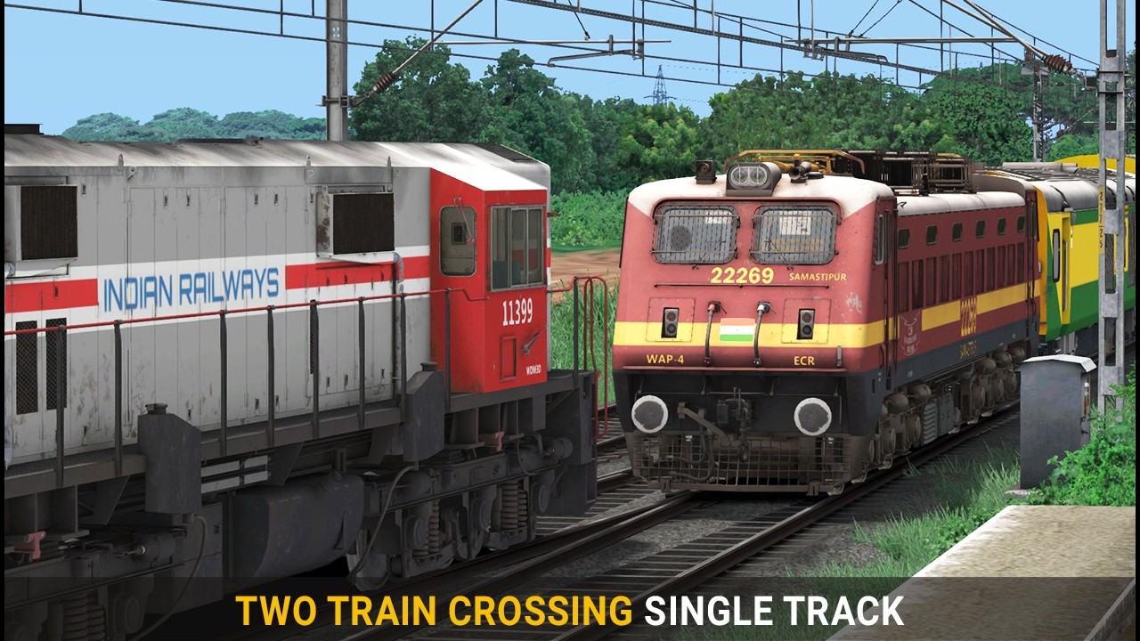 Two Train Crossing at Single Track | Train Simulator | Train Crossing | Rail Road Games