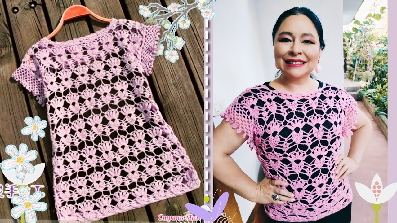 INCREIBLE! TEJE SUPER FACIL Y RAPIDO UNA  BLUSA  "TULIPAN"  ENCANTADORA A 