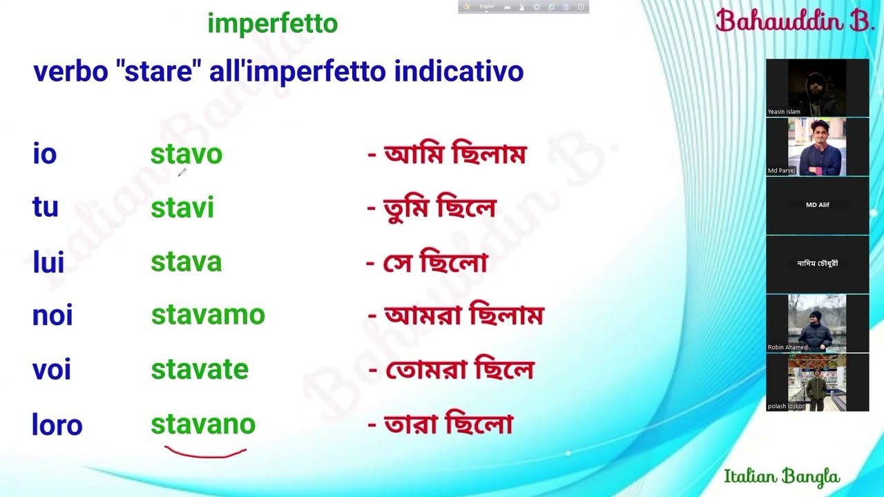 Italian language 23 - ইতালিয়ান ভাষার চলমান অতীতকাল 
