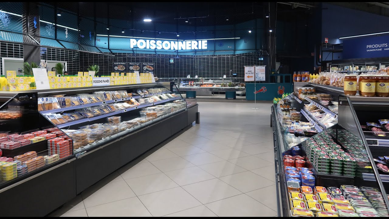 E Leclerc supermarket in France. E Leclerc shopping. Grocery prices, eggs, bread, meat...