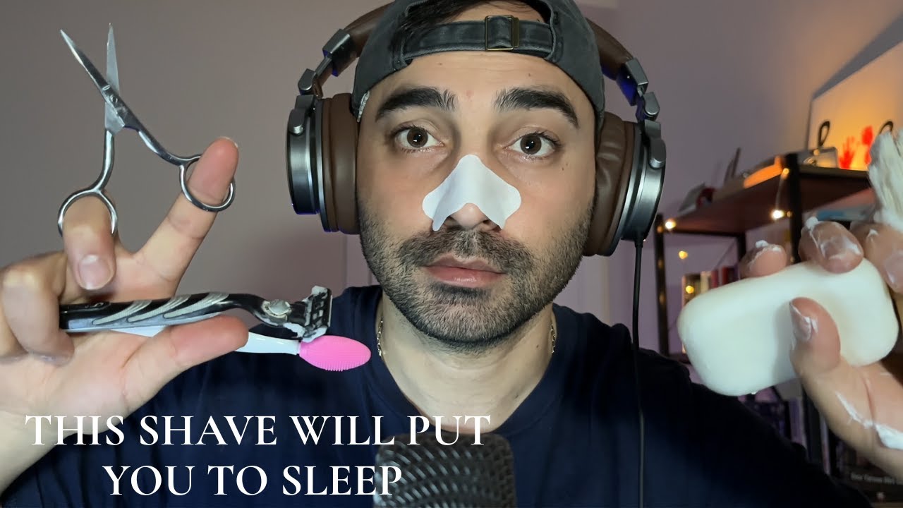 ASMR Расслабляющее бритьё с глубокими звуками и массажем лица