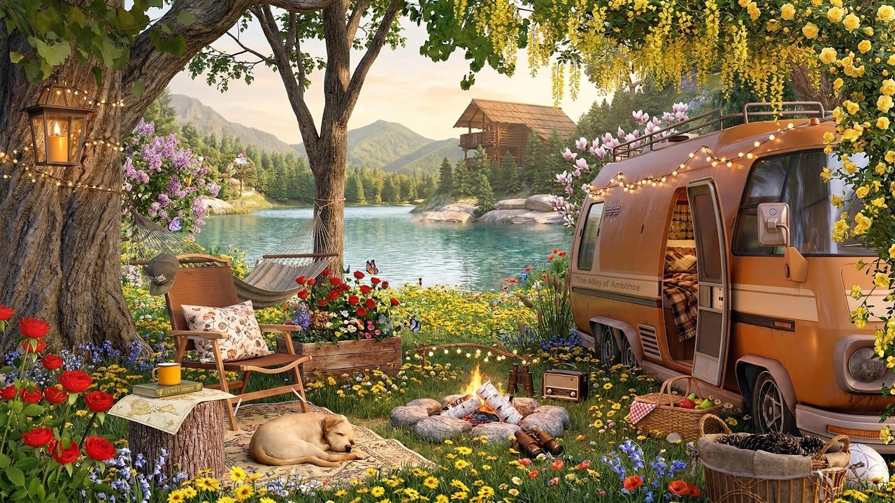 The Alley of Ambience: Cozy Lakeside Campfire & Nature Sounds | Beautiful Calming Sleep Music