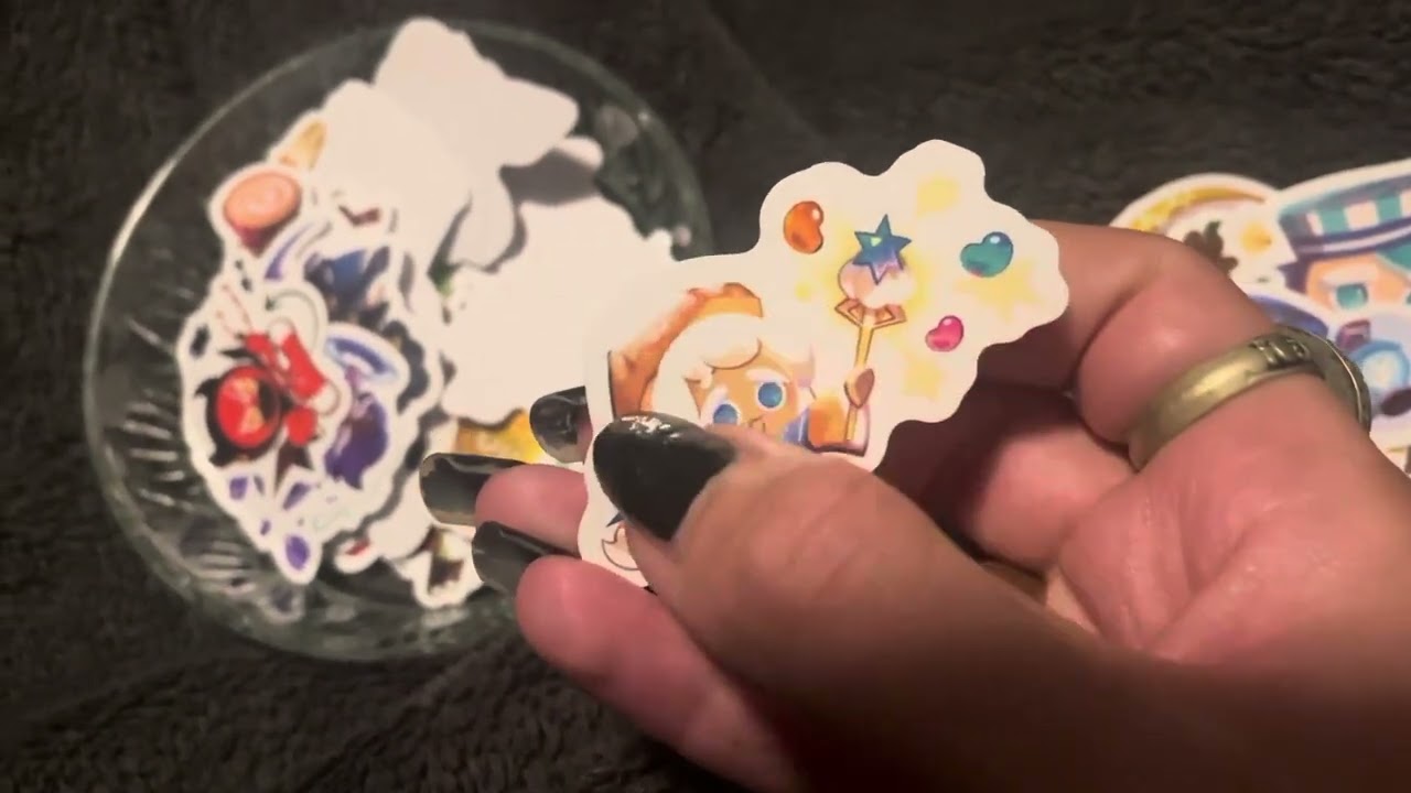 ASMR tracing and explaining cookie run stickers