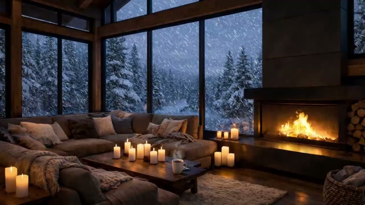 Escape into a Cozy Cabin Blizzard ❄️ Crackling Fireplace, Heavy Snowstorm, Relaxing Winter Ambience