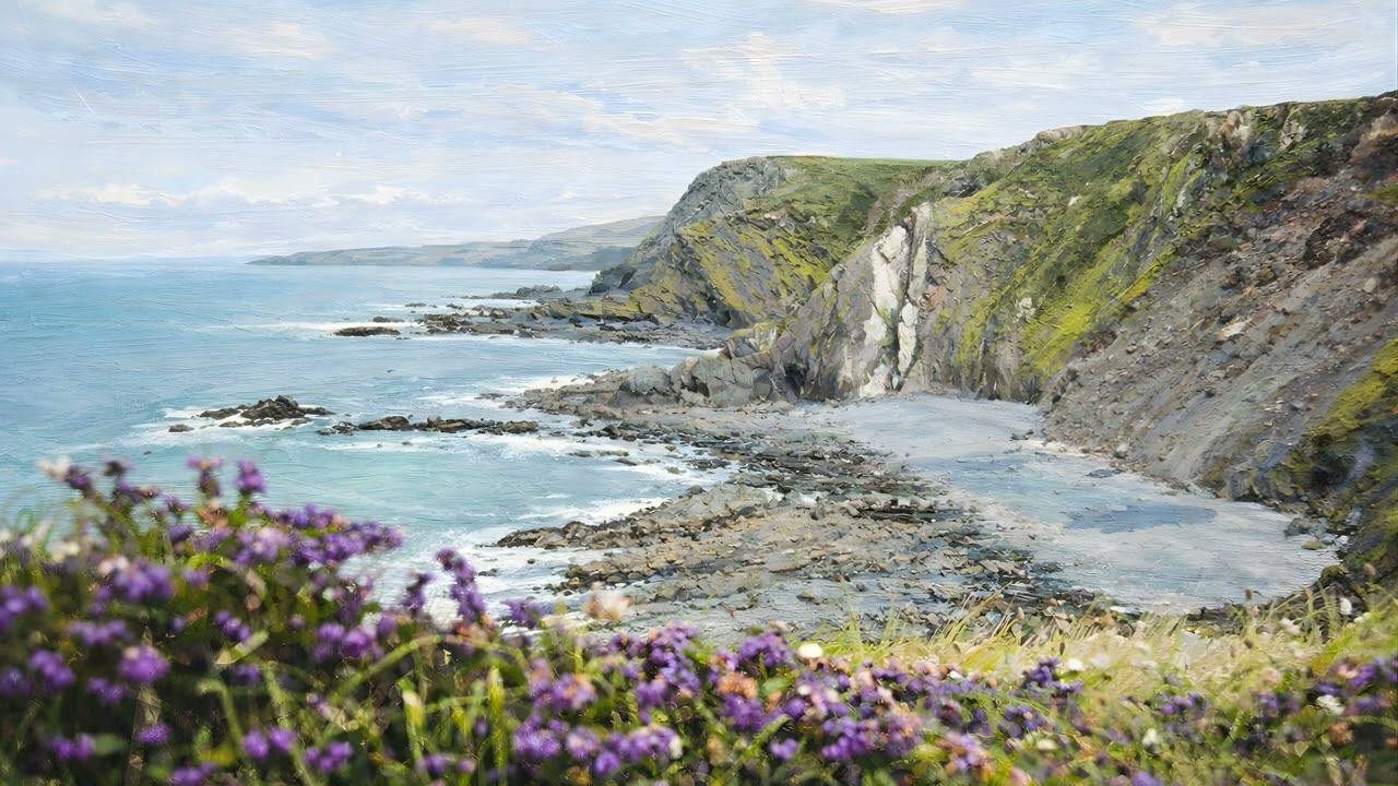 Wildflower Cornish Cove | Luxury 4K Coastal Oil Painting for Frame TV (2 Hours)