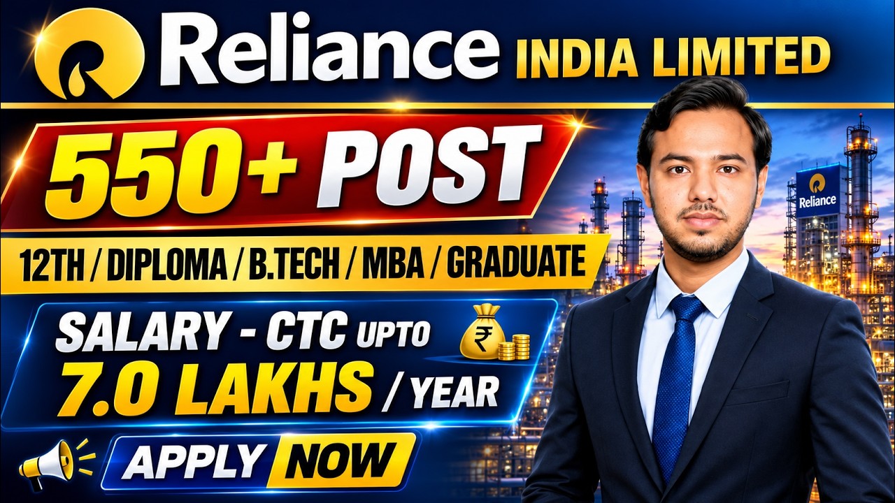 Reliance India Limited🔥Recruitment 2026 | 550+ Vacancies |12th, Diploma, B.Tech, MBA | Salary ₹7 LPA