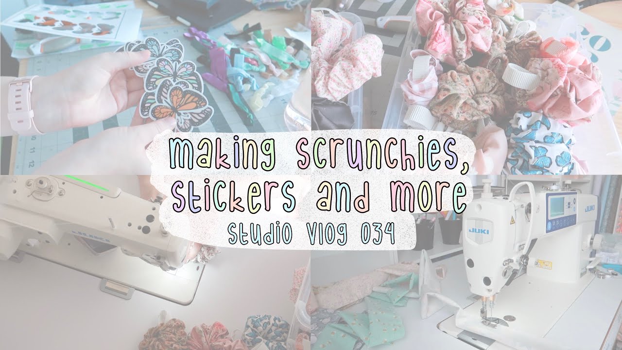 making scrunchies, stickers, XLs, bows and more, getting ready to package 60+ orders studio vlog