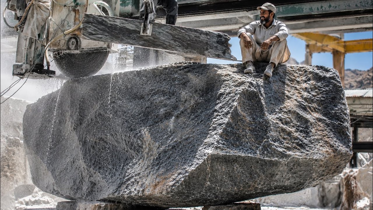 Massive Marble Block Cutting Process | Giant Stone Saw Machine Satisfying Factory Work
