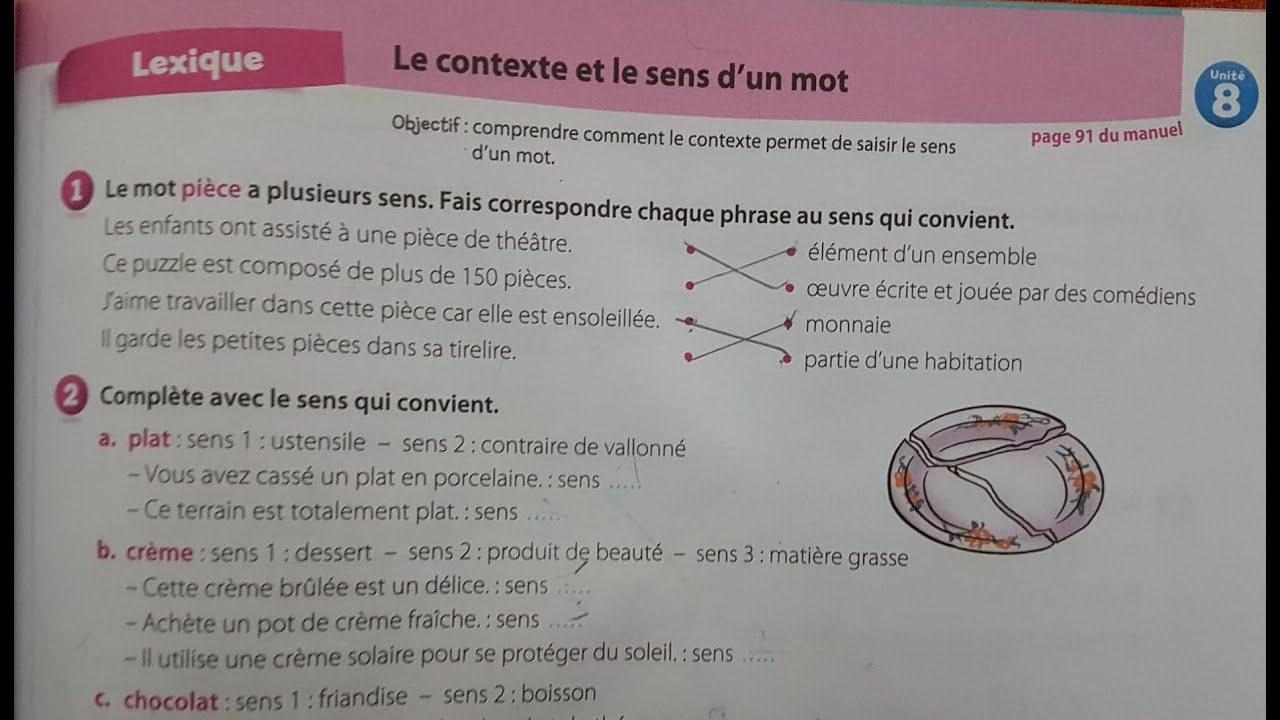 Livret d'activité /Unité 8 :Le contexte et le sens d'un mot page71