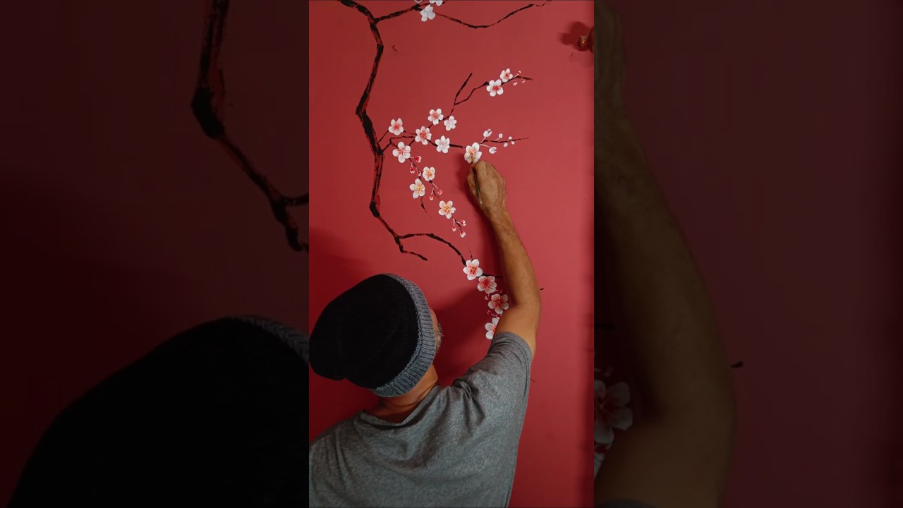 Cherry Blossom Wall Makeover 🌸 #wallart #roommakeover #DIYDecor
