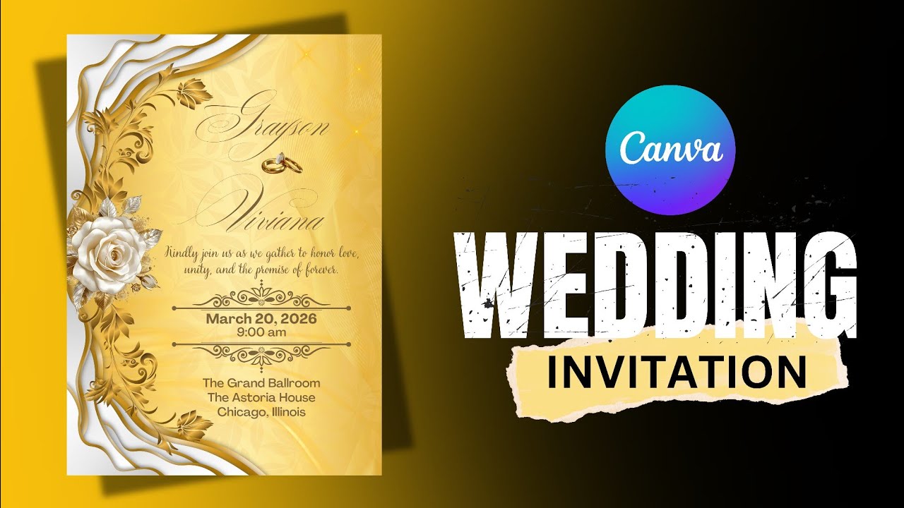 How to Design a Luxury Gold Wedding Invitation in Canva | Elegant Floral Wedding Card Tutorial