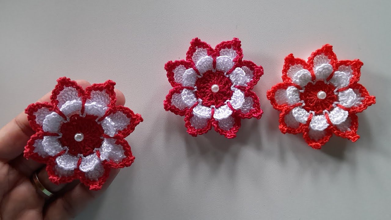 FLOR EM CROCHÊ PARA APLICAÇÃO PASSO A PASSO (valdenete crochê artes e reciclagem)