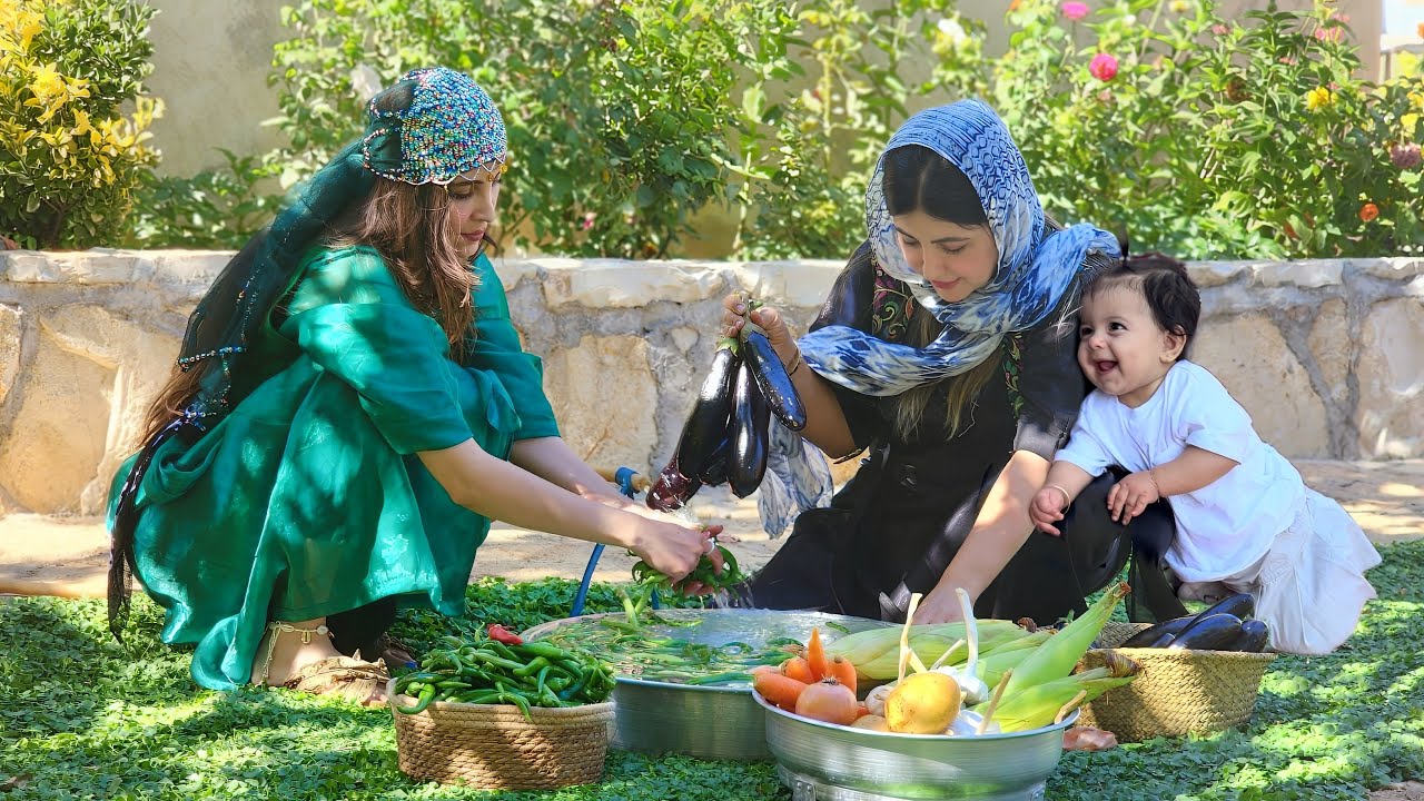 Cooking Pilaf Bean (Istanbuli) with Fresh Organic Beans & Pickled Eggplant in the Village