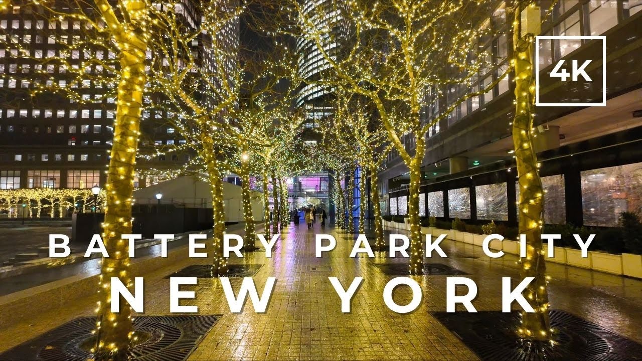 [4K] Battery Park City in New York: Rainy Night Walking Tour