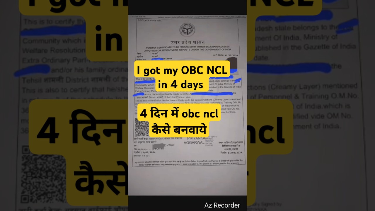 Get OBC /SC certificate in 4 days  full process #obcncl  #upsc2025 #rrbexams