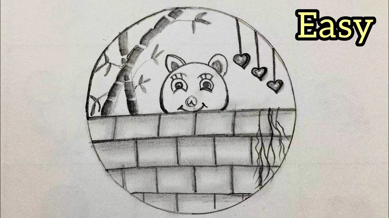 Easy Panda Drawing Inside a Circle 🐼 | Step by Step Simple easy panda Drawing for Beginners|drawing 