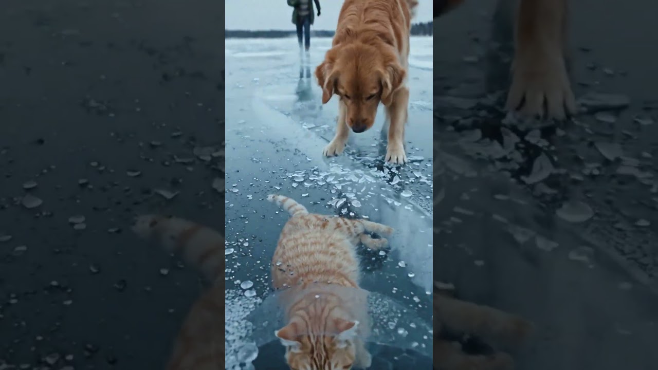 Heroic Dog Saves Trapped Cat From Frozen Lake | Emotional Animal Rescue Story #dog #animals #cat