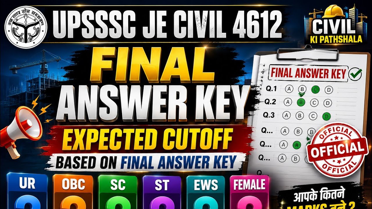 UPSSSC JE Civil 4612 Expected Cutoff | Final Answer Key Based | UR/OBC/SC/ST/EWS/Female