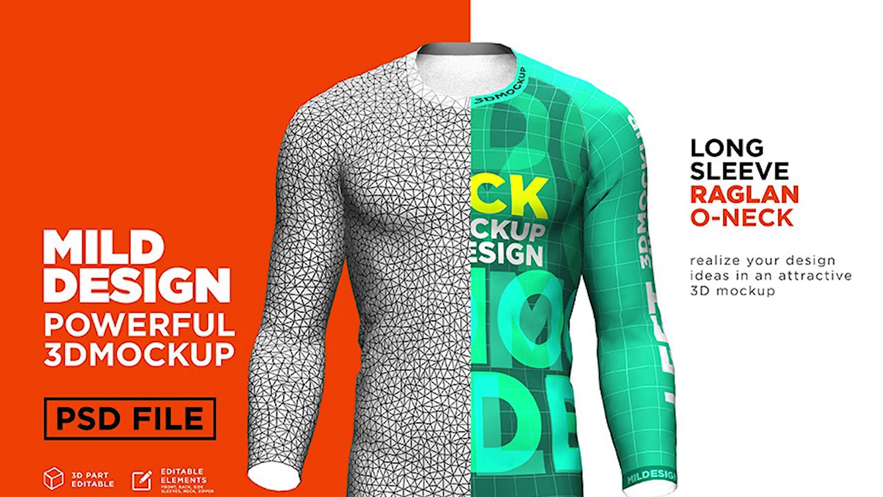 Long Sleeve Raglan T-Shirt - 3D Mockup Tutorials