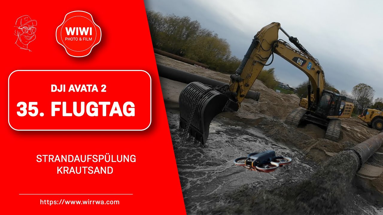 FPV-DROHNENFLUG ZWISCHEN DEN BAGGERN BEI EINER STRANDAUFSPÜLUNG