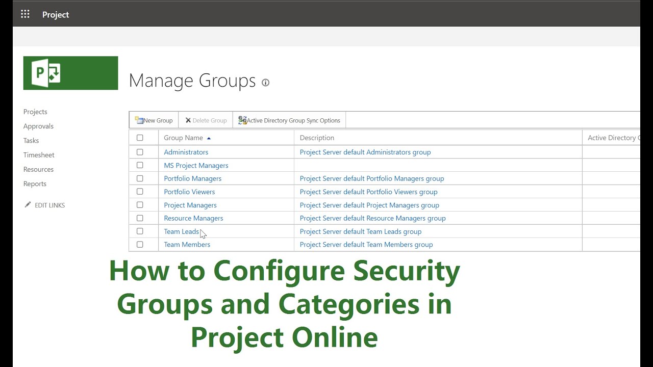 How to Setup Project Online Security Groups and Categories