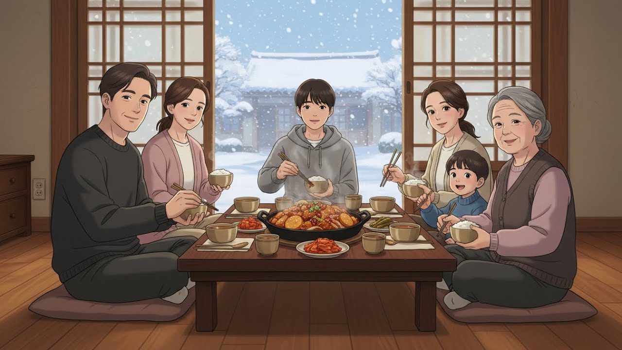 Peaceful Snowy Korean Countryside Winter Family Cooking | Ghibli-Style ASMR