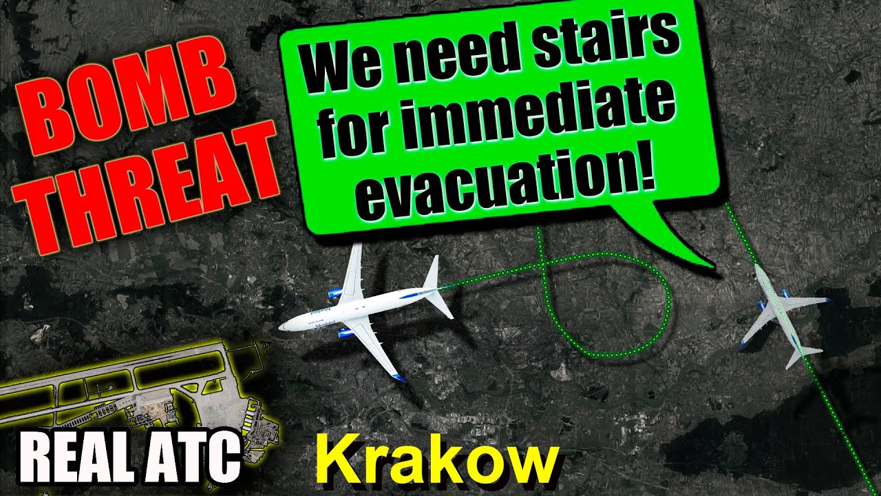 Boeing 737 MAX 8 diverts to KRAKOW due to a BOMB THREAT ONBOARD. FlyDubai. REAL ATC