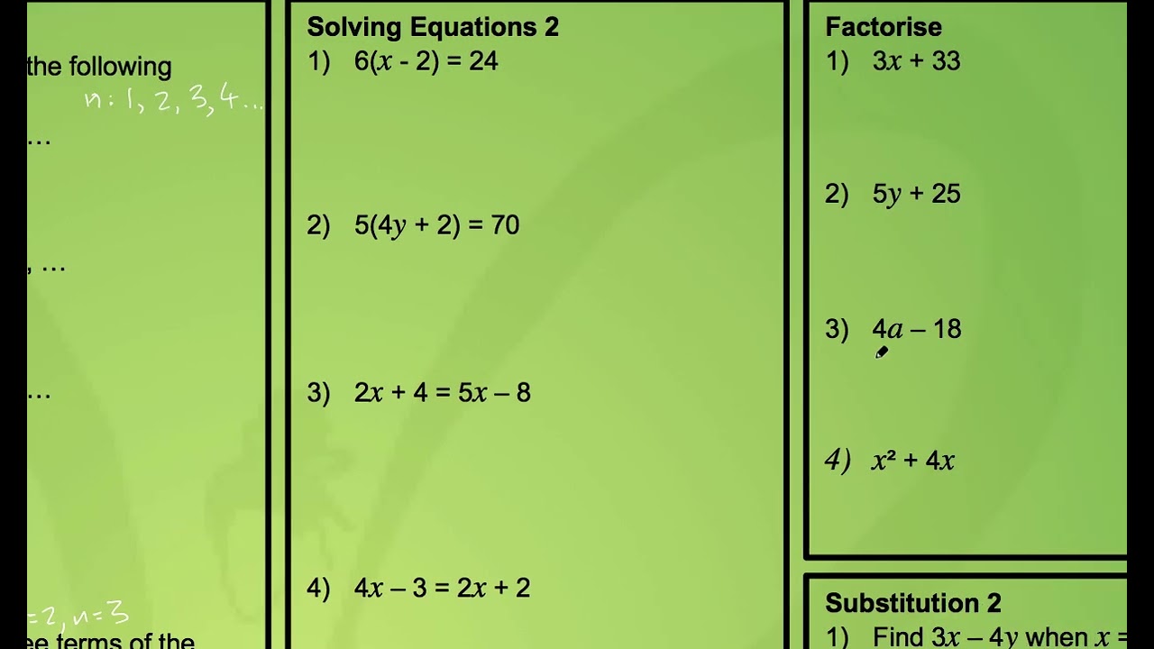 Algebra (Foundation) GCSE Revision - Maths
