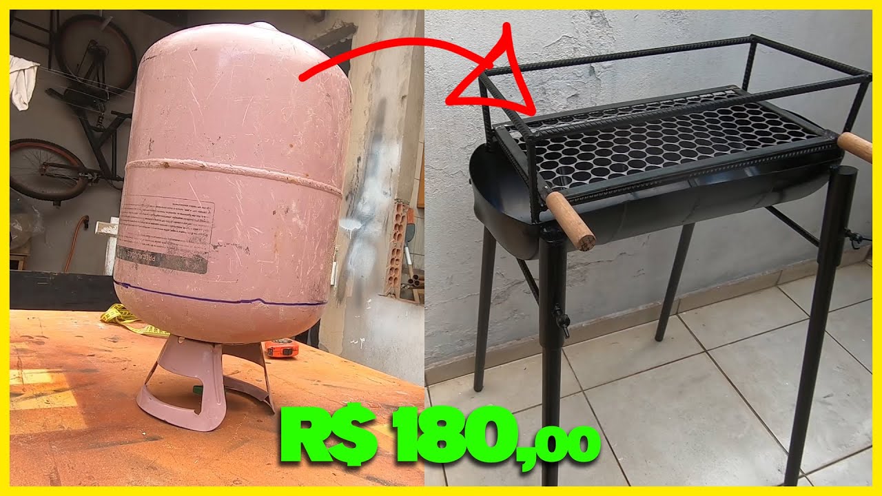 CHURRASQUEIRA FEITA COM CILINDRO DE GAS COM PÉ REGULAVEL