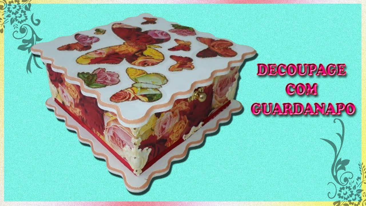 Ideia simples de decoupage com guardanapo em caixa MDF | Decorada com arabescos em biscuit