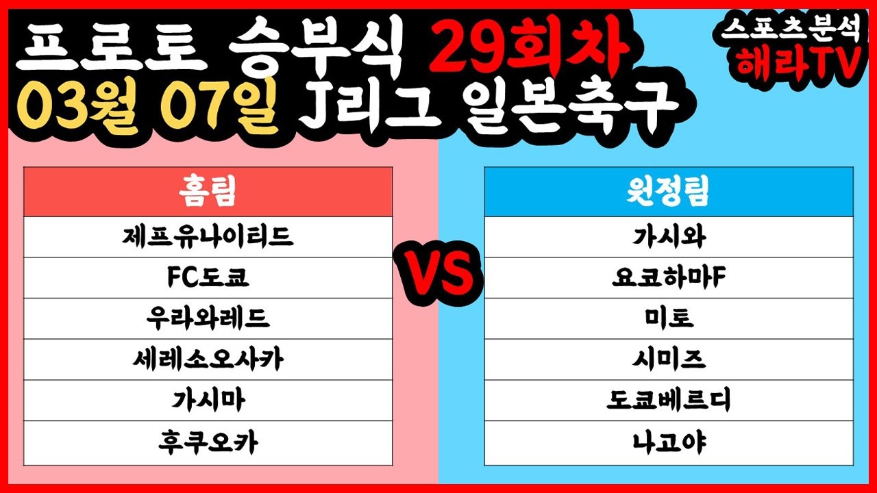 축구분석 03월 07일 J리그 일본축구분석 해외축구분석 스포츠분석 승부식 승무패 프로토 토토