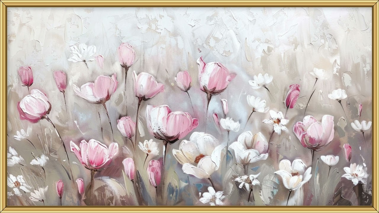 Gold frame TV spring art | Pastel flower art | 4k background Samsung frame TV Relaxation 2 hrs
