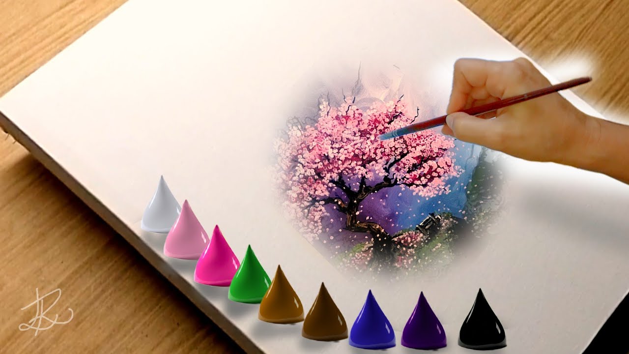 The Magic of This Moment - How to Paint a Cherry Blossom Acrylic Landscape Step by Step (4K)