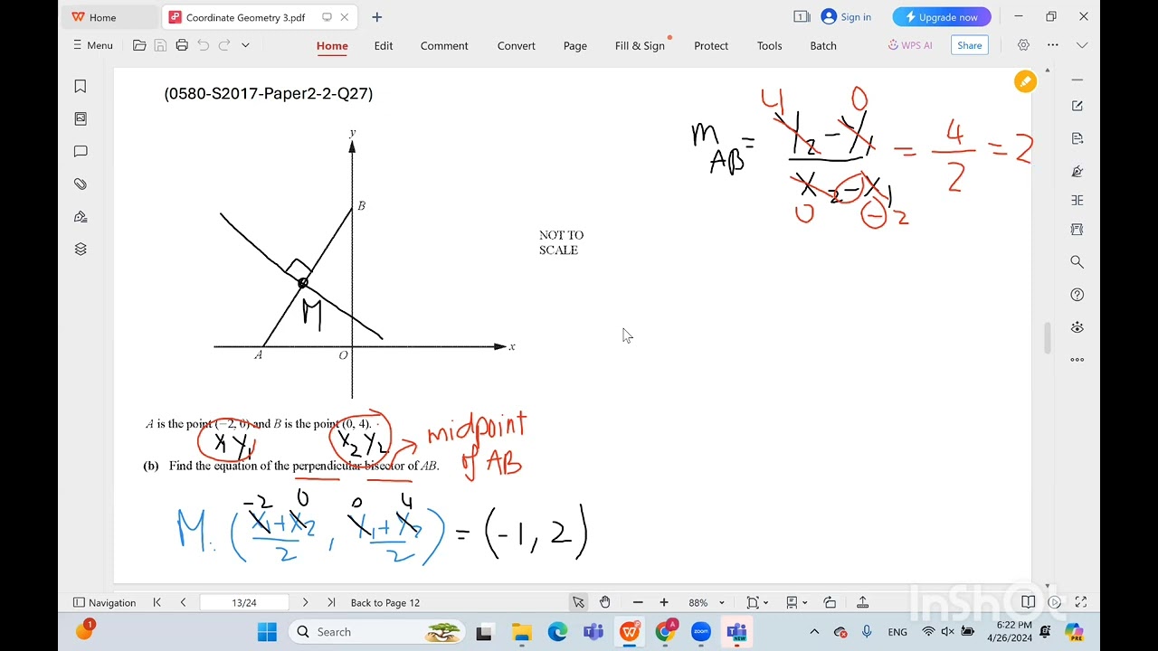 Coordinate geometry 0580,S2017,Paper2,2, Q27