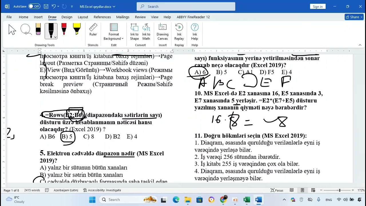 Ms Exceldən qəbula düşə biləcək bütün sualların izahı