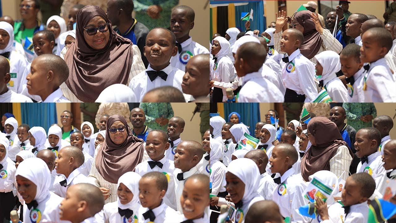 RAIS ALIVYOIMBA NA KUCHEZA NA WANAFUNZI WAKATI WA UZINDUZI WA SHULE YA IMBELE SINGIDA