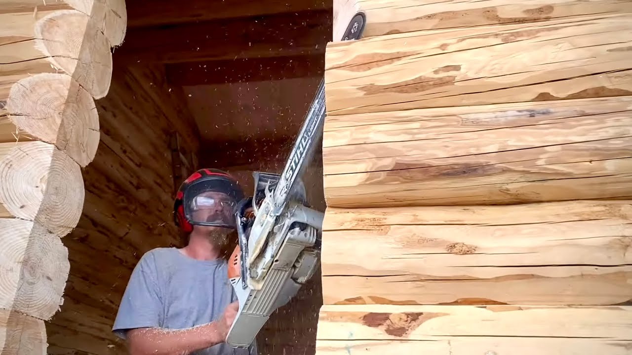 DAY 7- CHAIN SAWS CUTTING WINDOWS, ROOF INSULATION, Meadowlark’s Trout Creek Log Home In Colorado