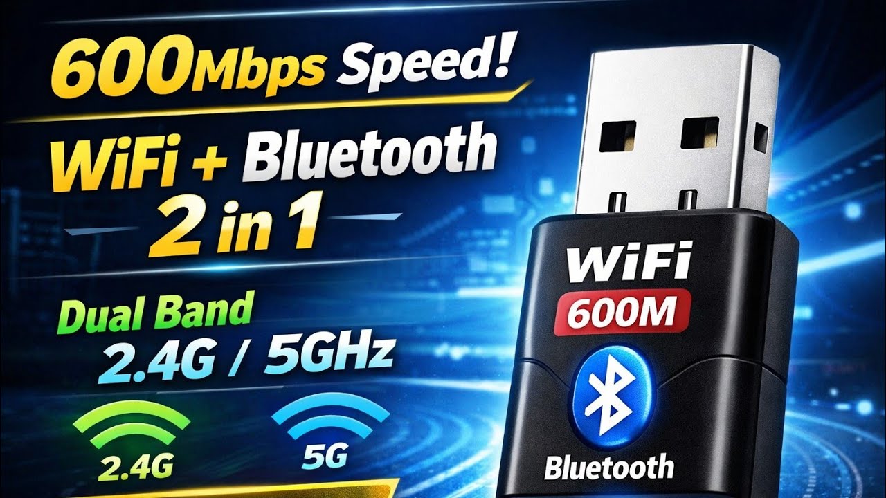 2 in 1 USB WiFi Bluetooth Adapter 600Mbps  Dual Band 2 4G5GHz WiFi 5 Network Card for PC & Laptop