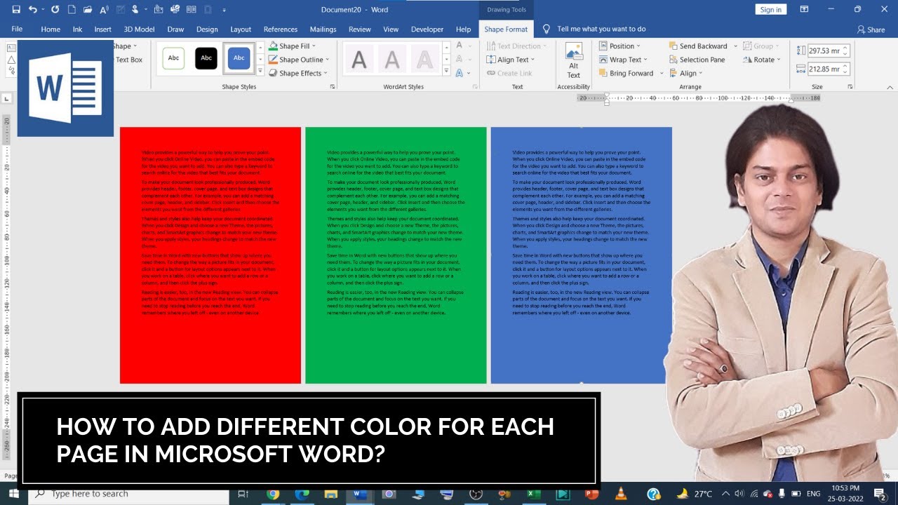 How to Add Different Color for Each page in Microsoft Word?