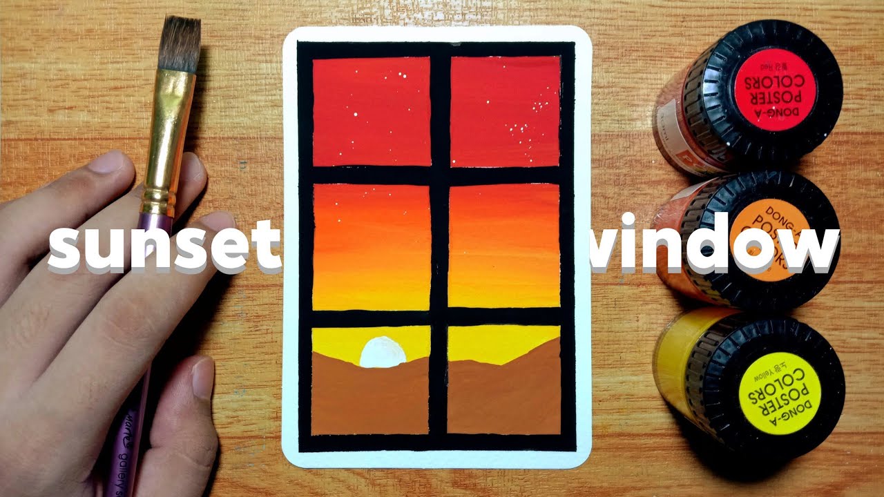 Easy Sunset by the Window Poster Color Painting for Beginners | Step-by-step Tutorial