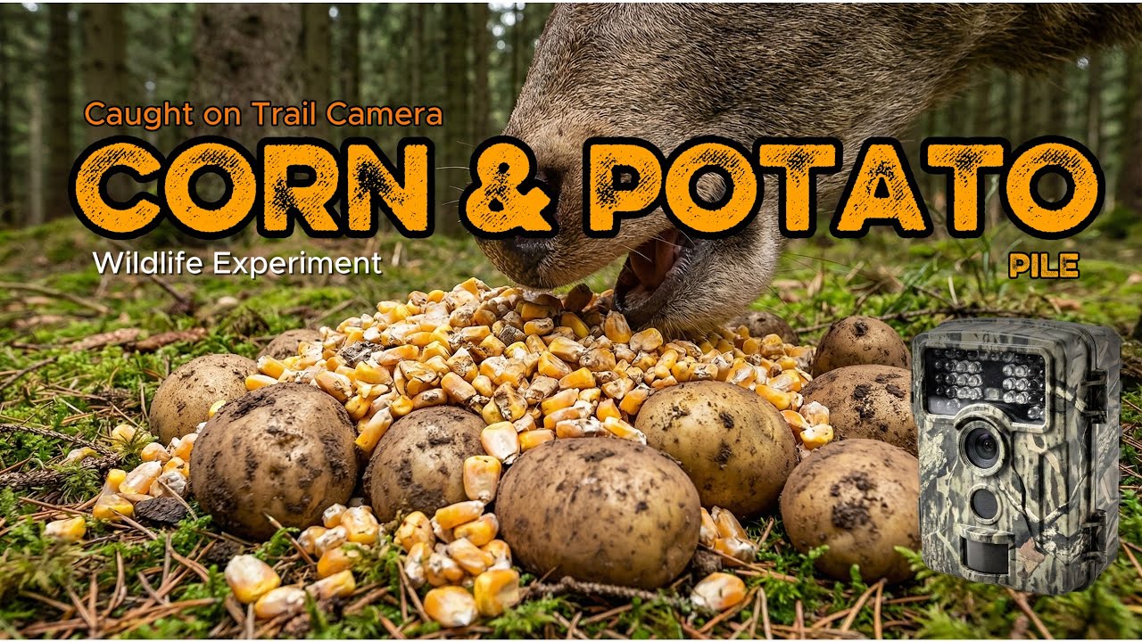 We left a CORN & POTATOES Pile in the Woods on Trail Cam! Here`s What Happened!
