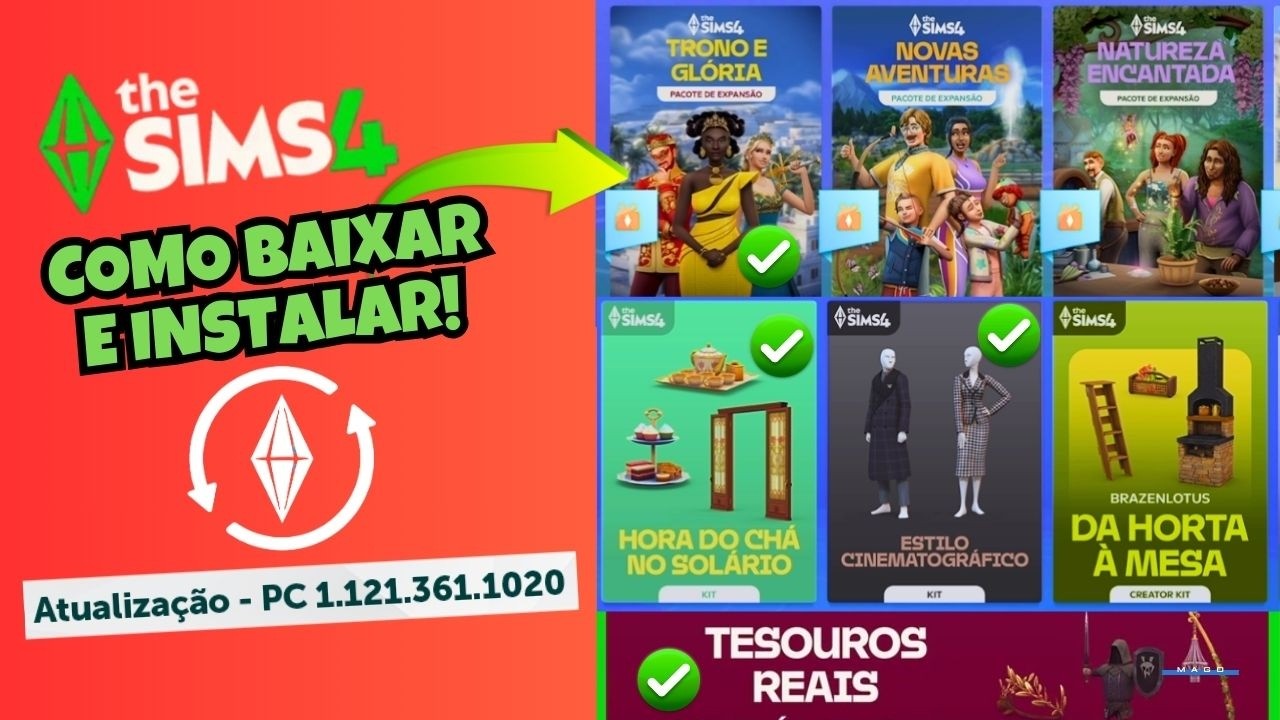 COMO BAIXAR E INSTALAR  ATUALIZA&Ccedil;&Atilde;O + EXPANS&Atilde;O  TRONO E GL&Oacute;RIA + KITS NOVOS NO THE SIMS 4