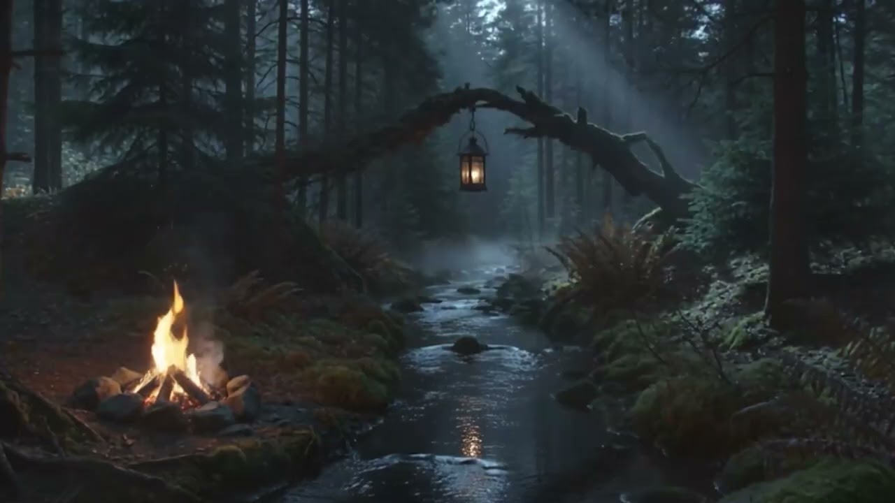 Forest Campfire by the River at Night 🌲🔥 Calm Nature Sounds for Deep Sleep & Relaxation