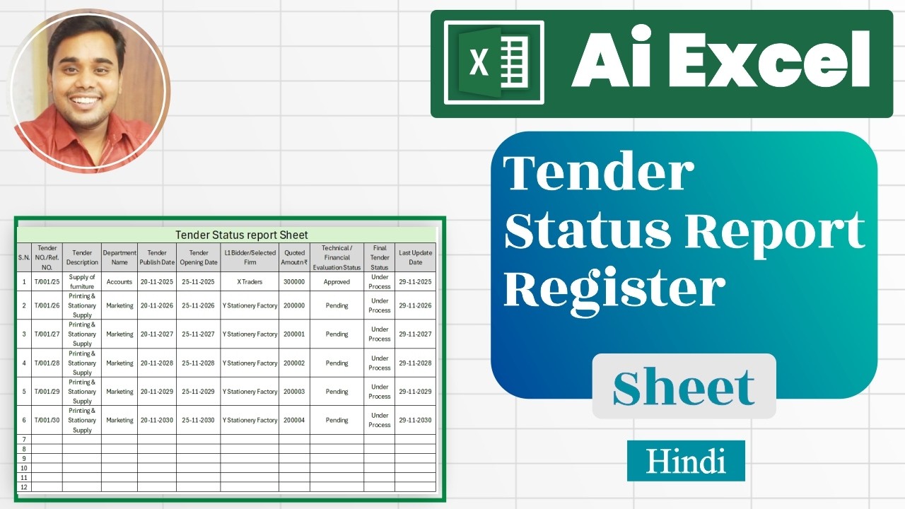 Tender Status Excel Sheet Kaise Banaye AI Tool Ke Sath Free Me