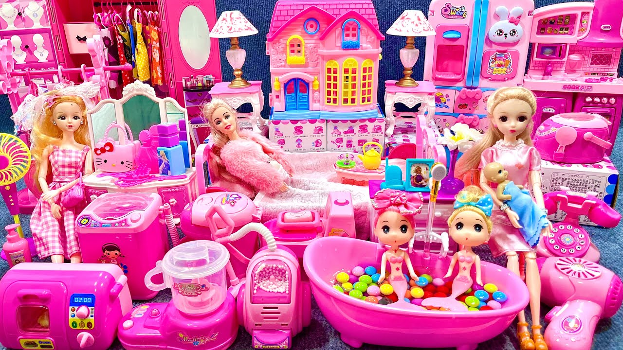 25 Minutes Satisfying with Unboxing Barbie Pink Bedroom, Kitchen Furniture Play Set Review Toys ASMR