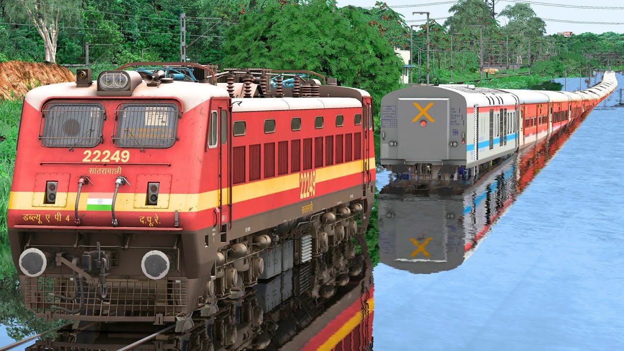 WAP4 RESCUE LHB RED TRAIN IN HEAVY FLOOD | BUMPY RAILROAD | TRAIN SIMULATOR | RAILWORKS | NTG GAMING