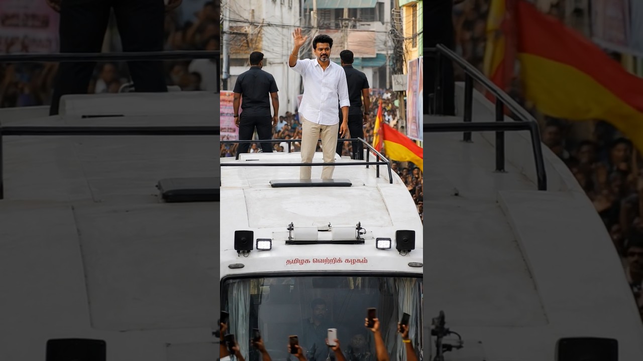 Vijay Road Show Showing Hi TVK Basha Rajini #vijay #tvk #basha #rajini #road #show