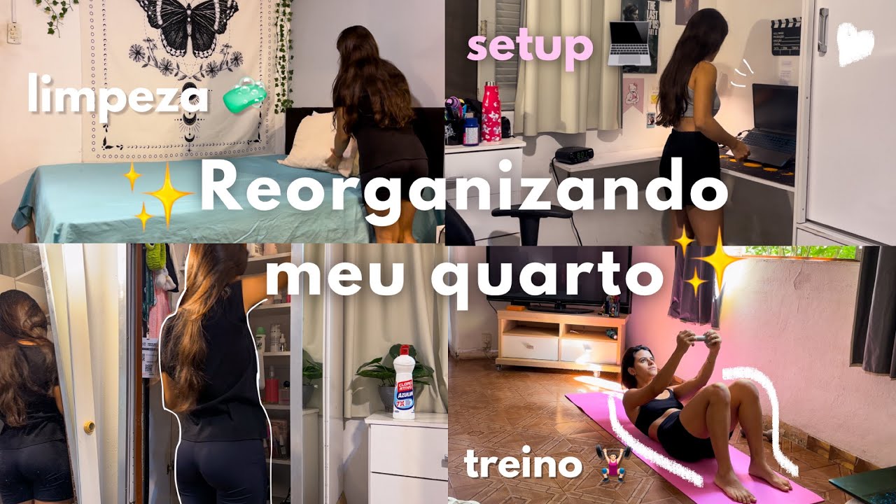 reorganizando meu quarto | limpeza, setup, treino 💖🧼✨
